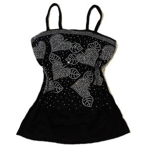 Y2K Rhinestone Hearts Black Tank Top